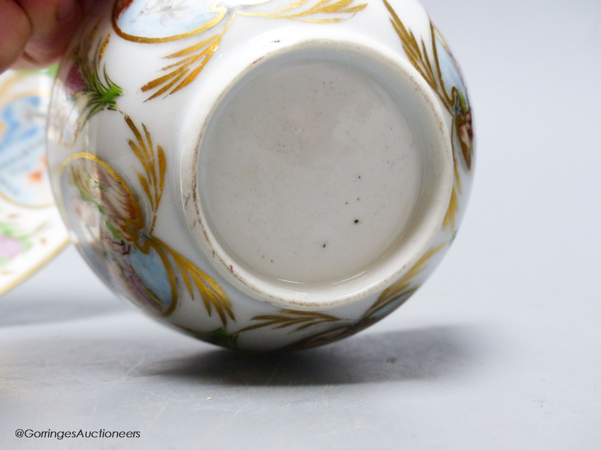 An unusual Chinese famille rose tea bowl and saucer, 18th century, saucer diameter 14cm